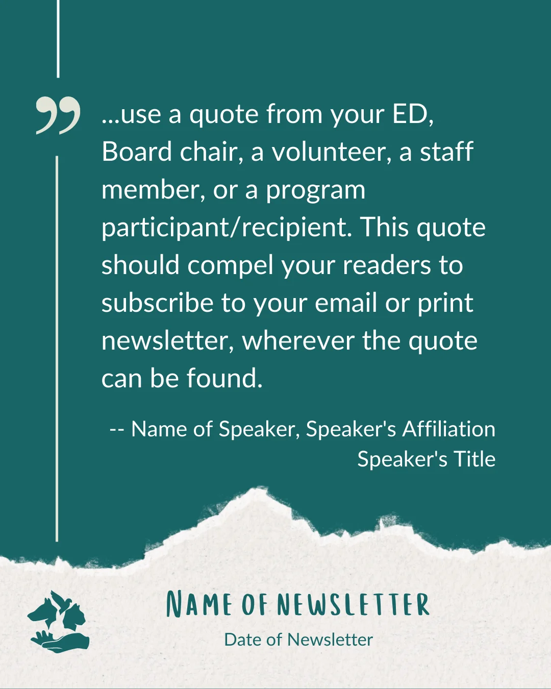 Template for Quote from Organization's Stakeholder Appearing in Newsletter by The Nonprofit Template Shop
